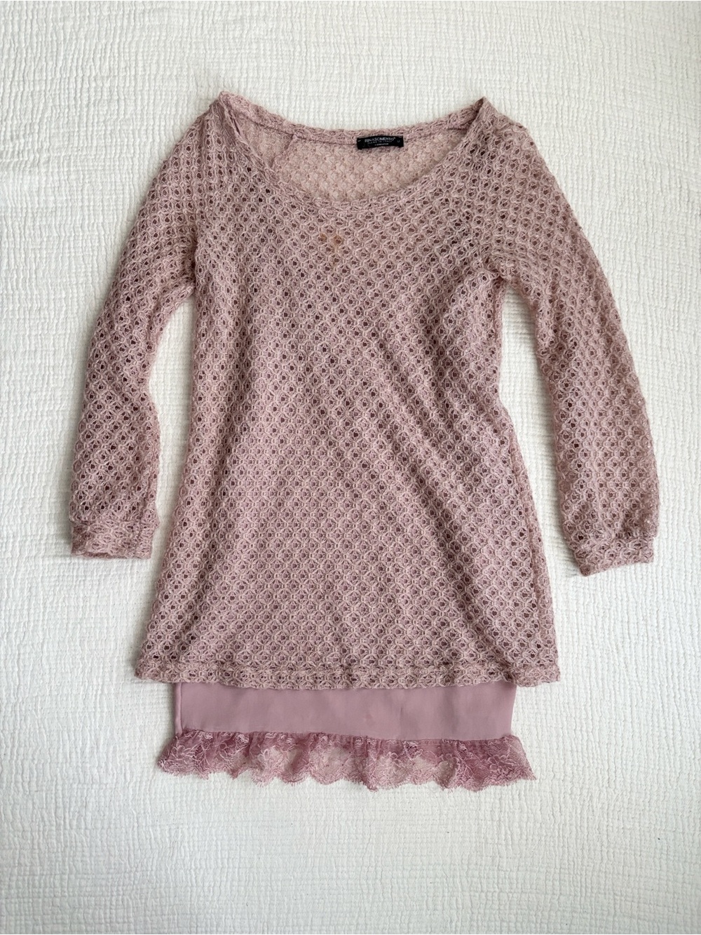 Rinascimento pink shimmery lace trim layered open knit sweater dress Size M